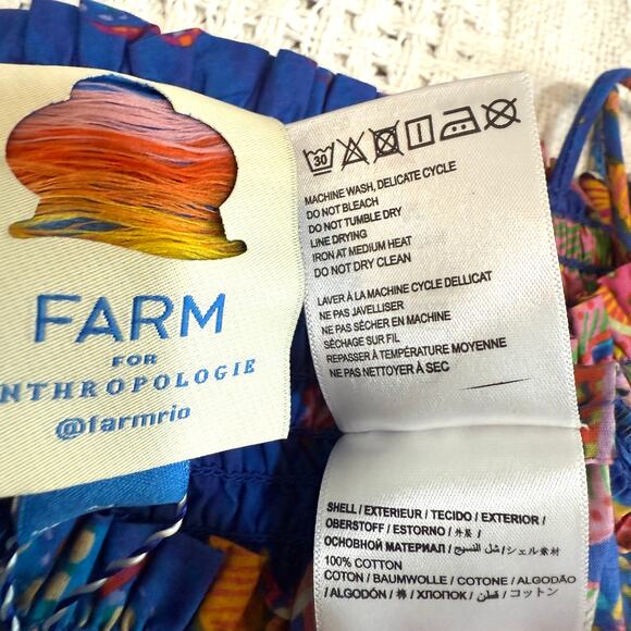 Farm Rio medium smocked poplin tropical beaded tie strap dress D1 2629 - Picture 4 of 9